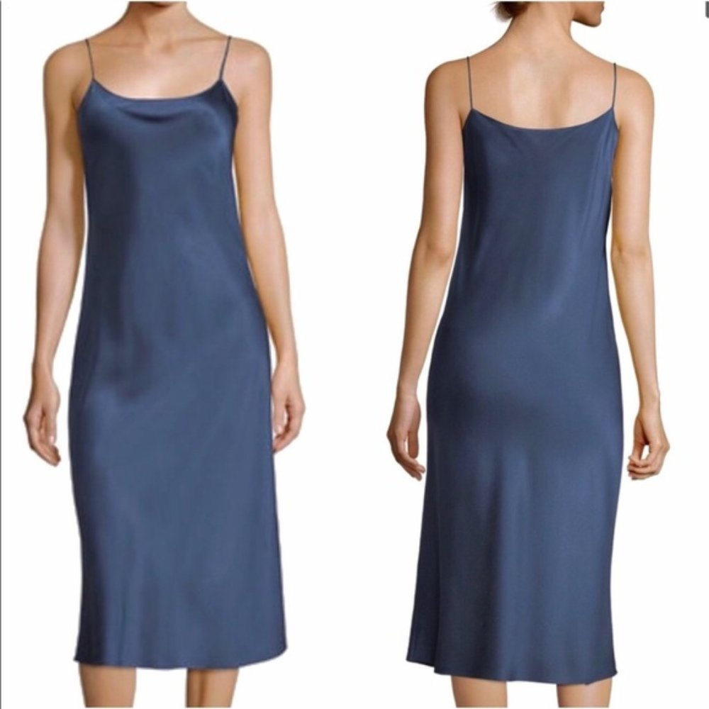 Theory Telson Navy Silk Slip Dress Size 8